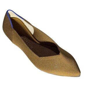 ROTHY'S Womens Pointed-Toe Flats Recycled Knit Bronze/Brown Blue Trim Size 7